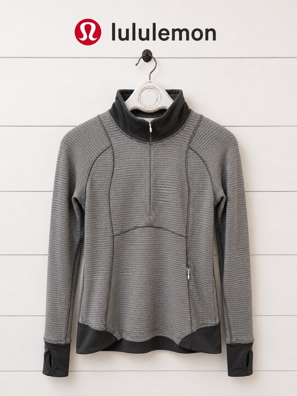 LULULEMON Grey Striped Technical Half-Zip Top Size 6